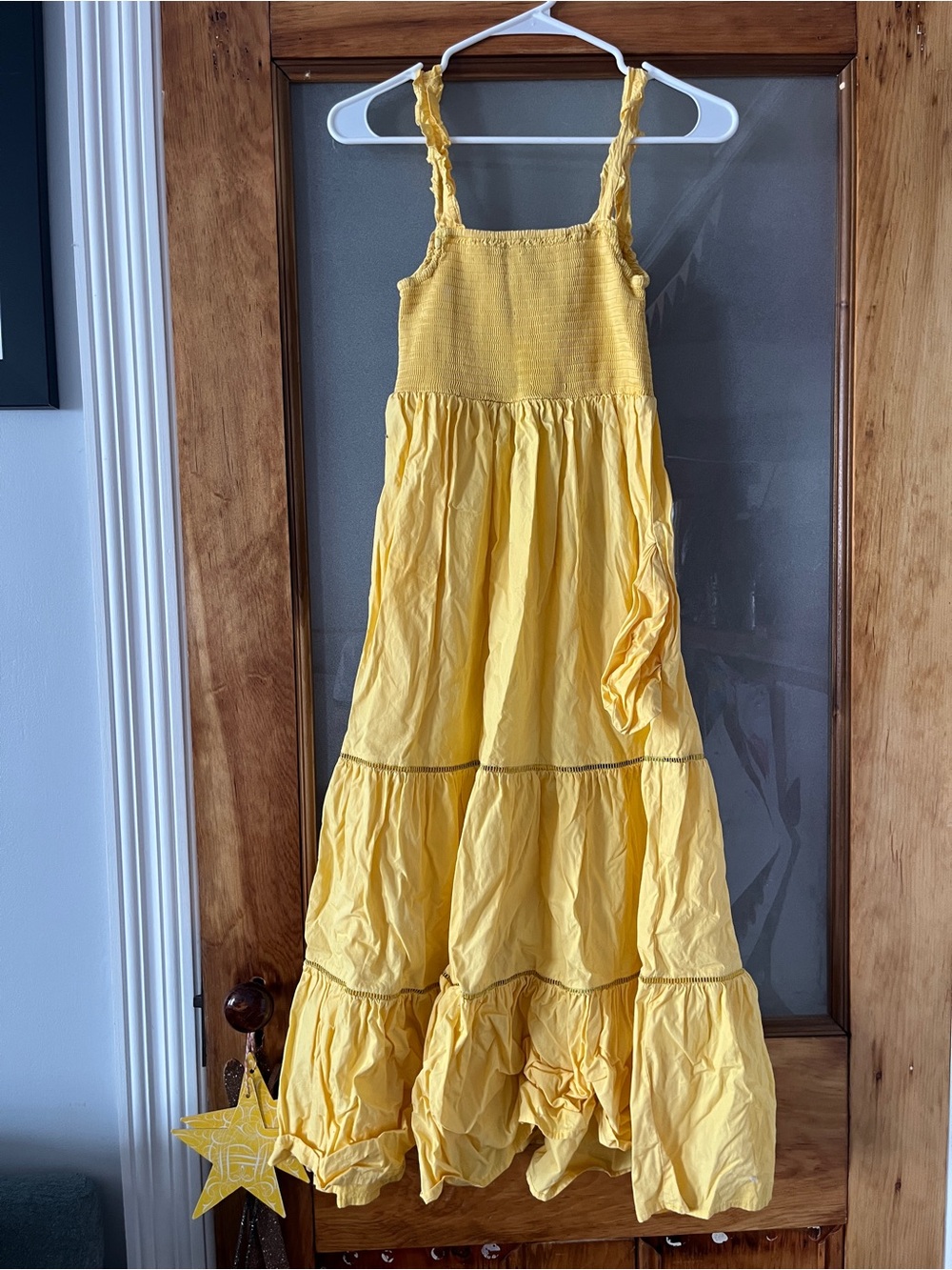 Yellow Tiered Maxi Dress with Smocked Bodice